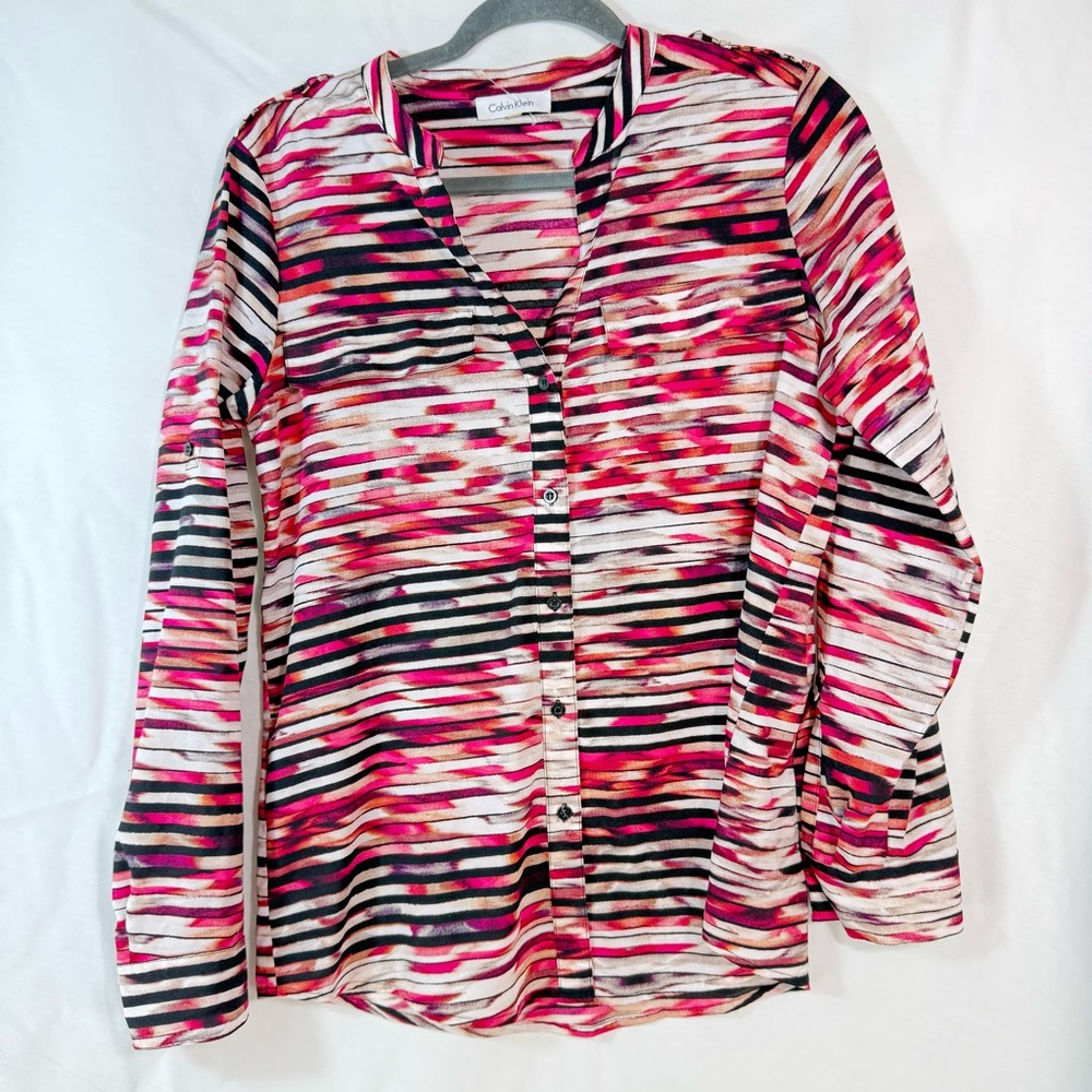 Calvin Klein Women's Multicolor Striped Button Down Shirt